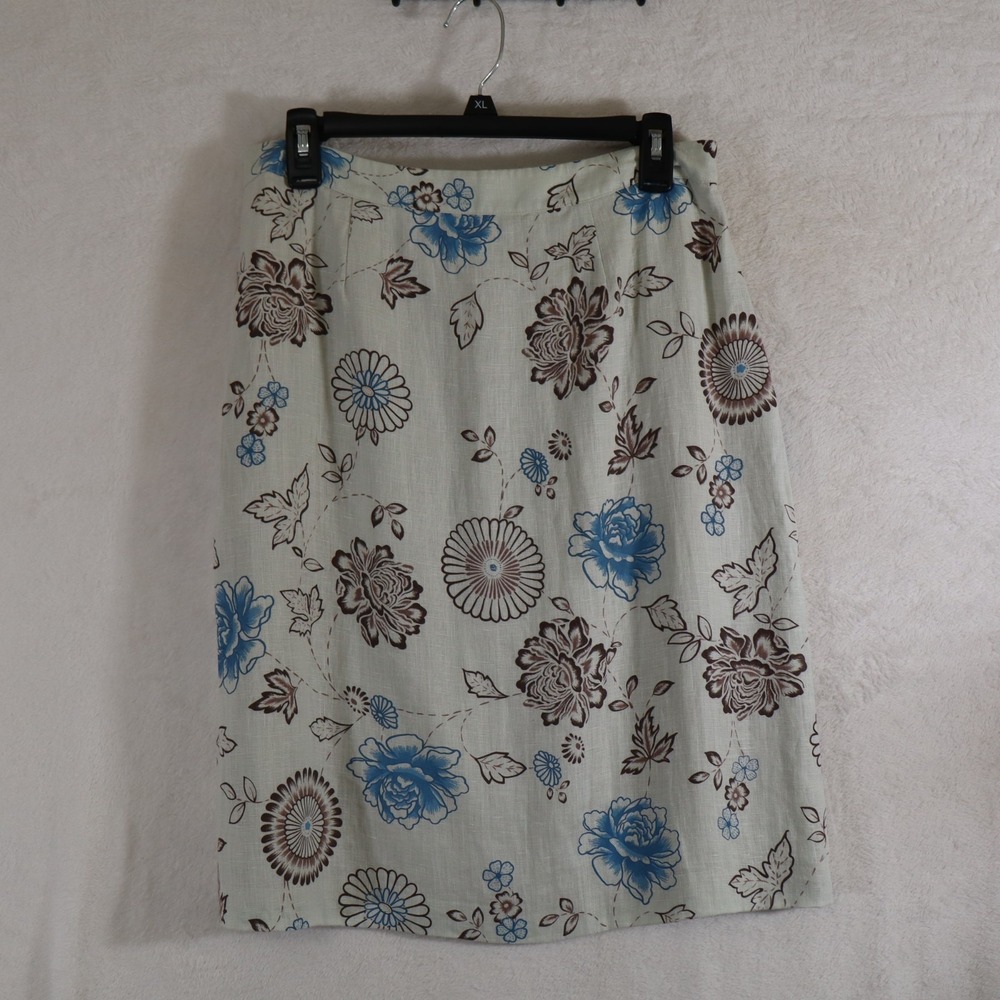 Madison Studio Women's Floral A-Line Skirt 100% Linen Casual Knee length Size10